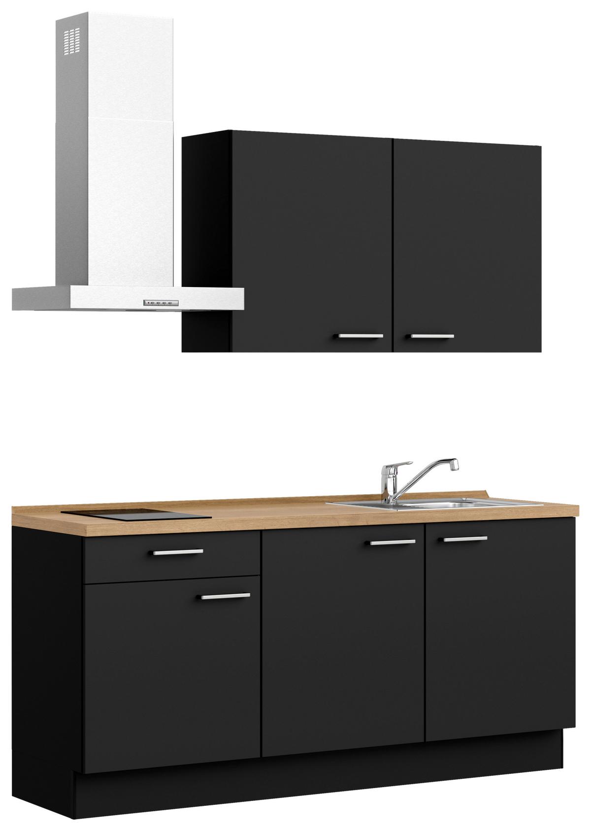 Küchenblock Touch Low m. Geräten Schwarz - Edelstahlfarben/Eichefarben, MODERN, Holzwerkstoff/Metall (180cm) - Nobilia