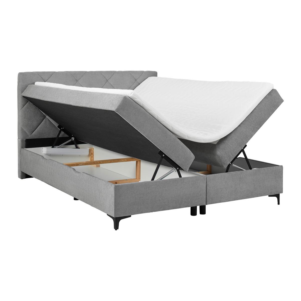 Boxbett Wind Grau ca. 160x200cm - Schwarz/Grau, KONVENTIONELL, Textil/Metall (160/200cm) - Mömax