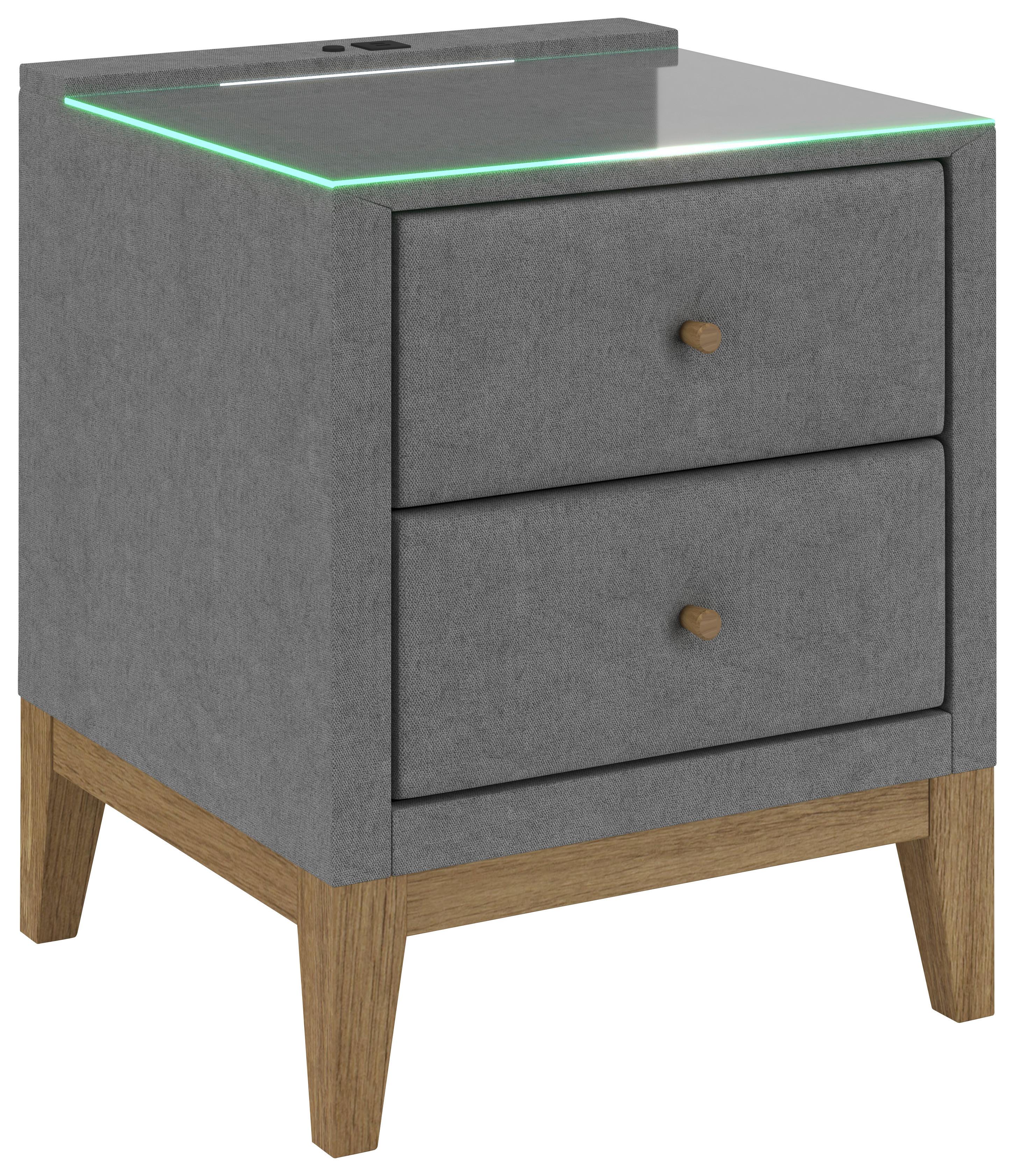 Nachttisch Elena - Graphitfarben, Konventionell, Glas/Holz (48/68/45cm) - Sembella