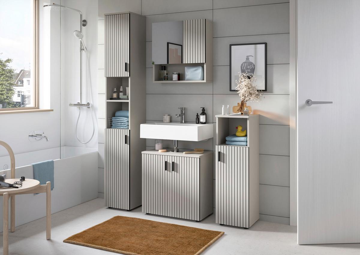 Badezimmer Mone Schwarz/Kaschmir 3-teilig - Kaschmir/Schwarz, Trend, Glas/Holzwerkstoff (90cm) - MID.YOU