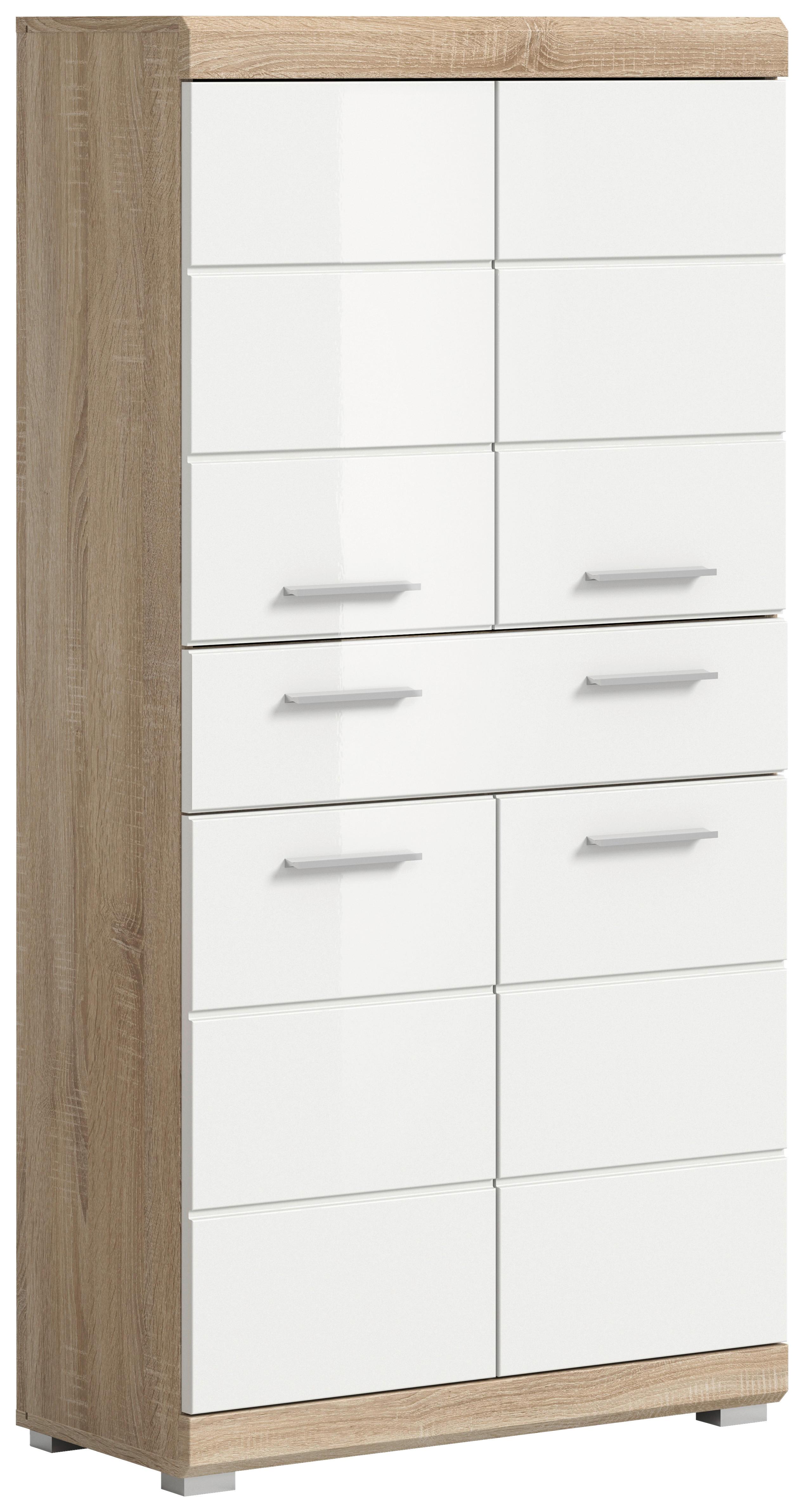 Midischrank Lambada ca. 74x141cm Sonoma Eiche/Weiß - Weiß Hochglanz/Silberfarben, MODERN, Holzwerkstoff/Kunststoff (74/141/31cm) - MID.YOU