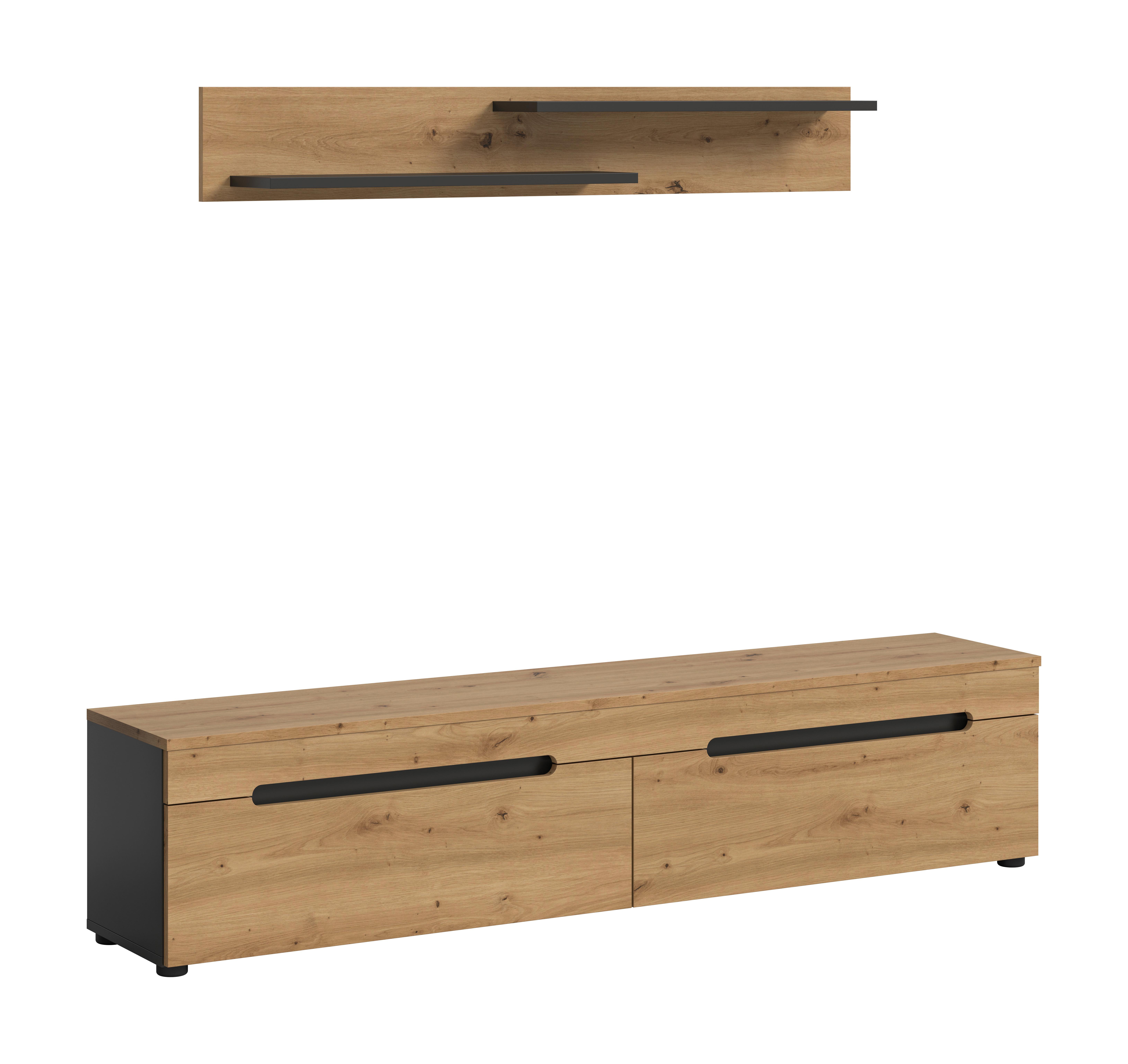 Dnevni Regal Canu, Siva, Barva Hrasta, 2-Delni - črna/hrast artisan, Design, umetna masa/leseni material (170/38/33cm) - Livetastic