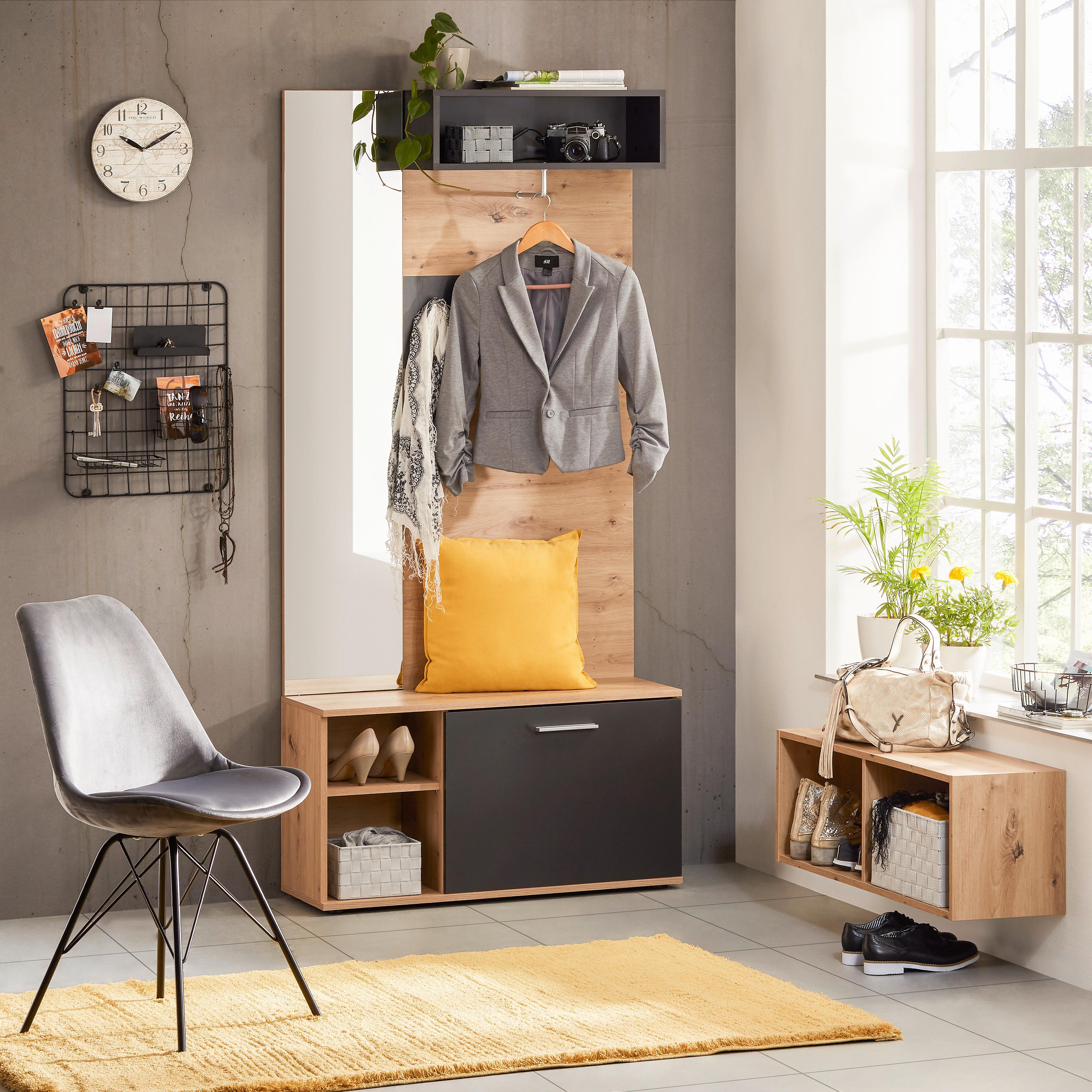 Garderobe in Grau/Eichefarben - Eichefarben/Grau, MODERN, Holzwerkstoff (90/194/30,4cm) - Based