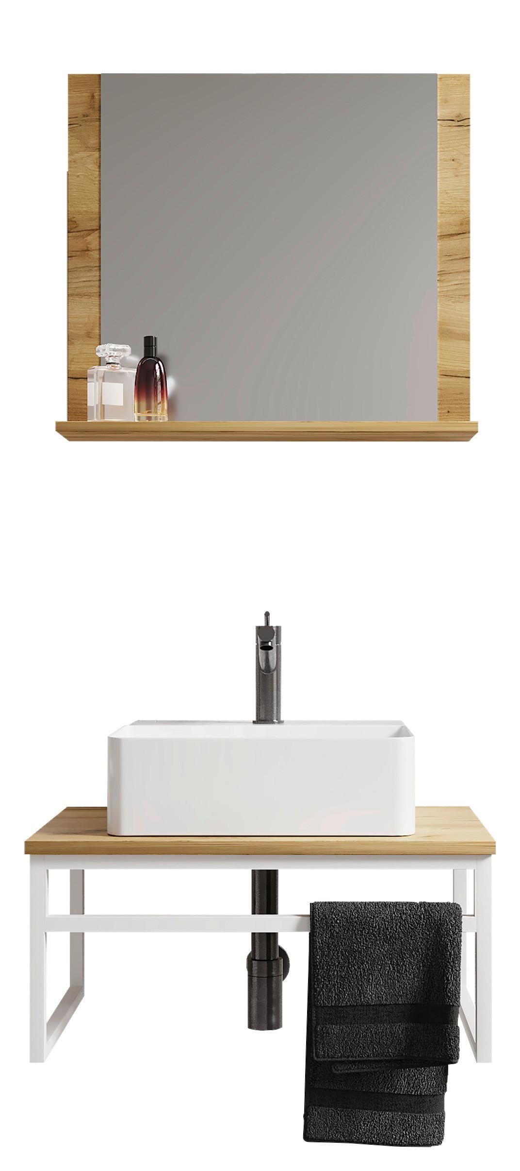 Kopalnica Bitila 60, Bela, Barva Hrasta, 3-Delno - bela/medeni hrast, Moderno, kovina/steklo (60cm) - MID.YOU