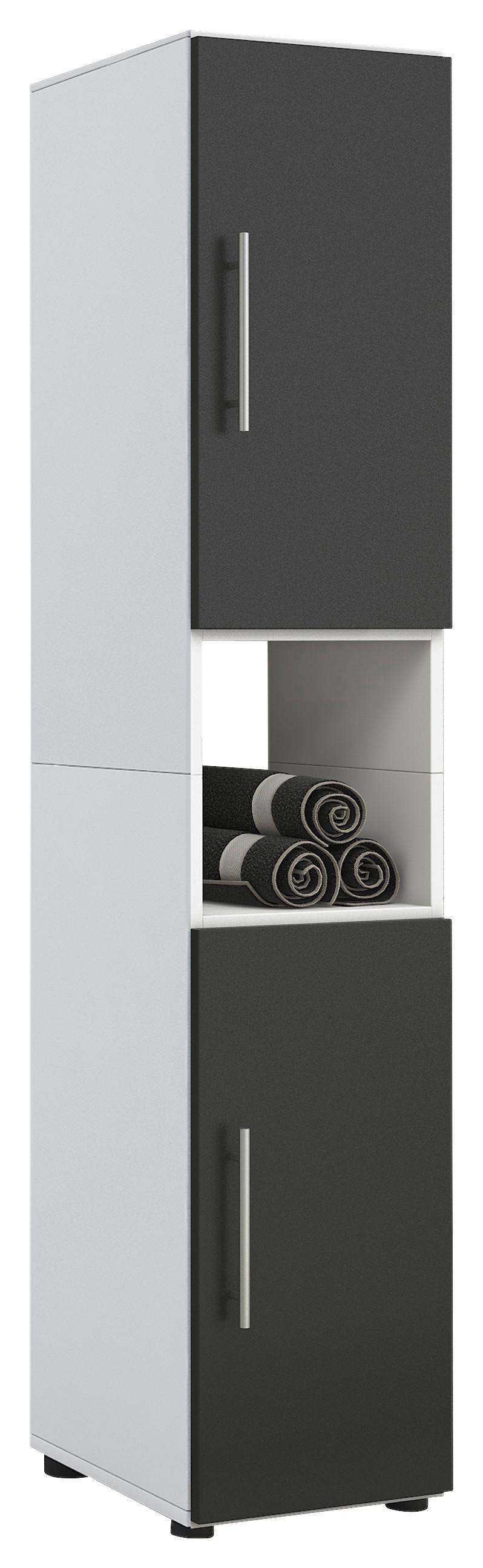 Hochschrank Flandu ca. 31x160 cm Weiß - Silberfarben/Schwarz, KONVENTIONELL, Holzwerkstoff/Kunststoff (31/160/30cm) - MID.YOU