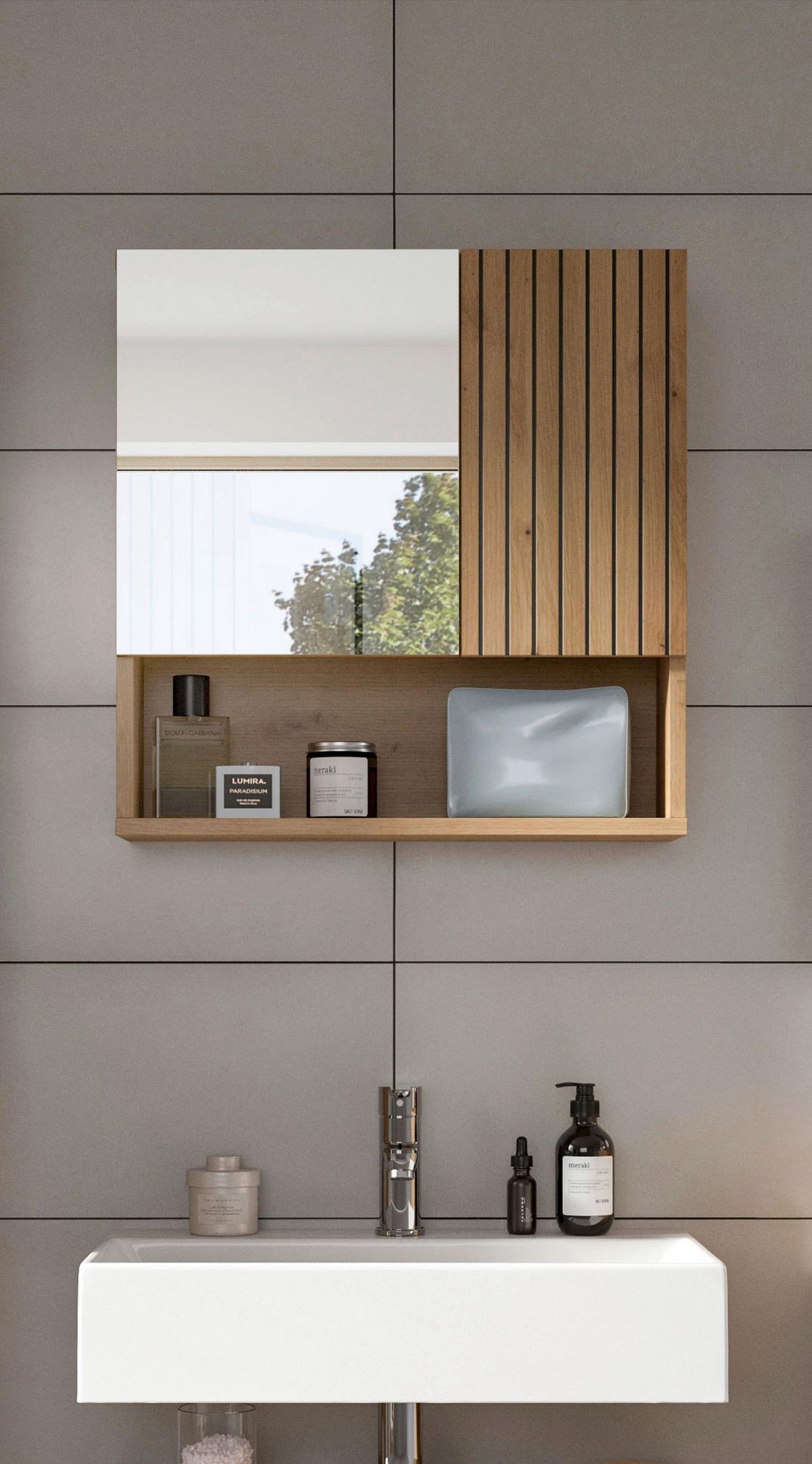 Omara Z Ogledalom Mone, Barva Hrasta - črna/hrast artisan, Basics, umetna masa/leseni material (60/55/17cm) - MID.YOU