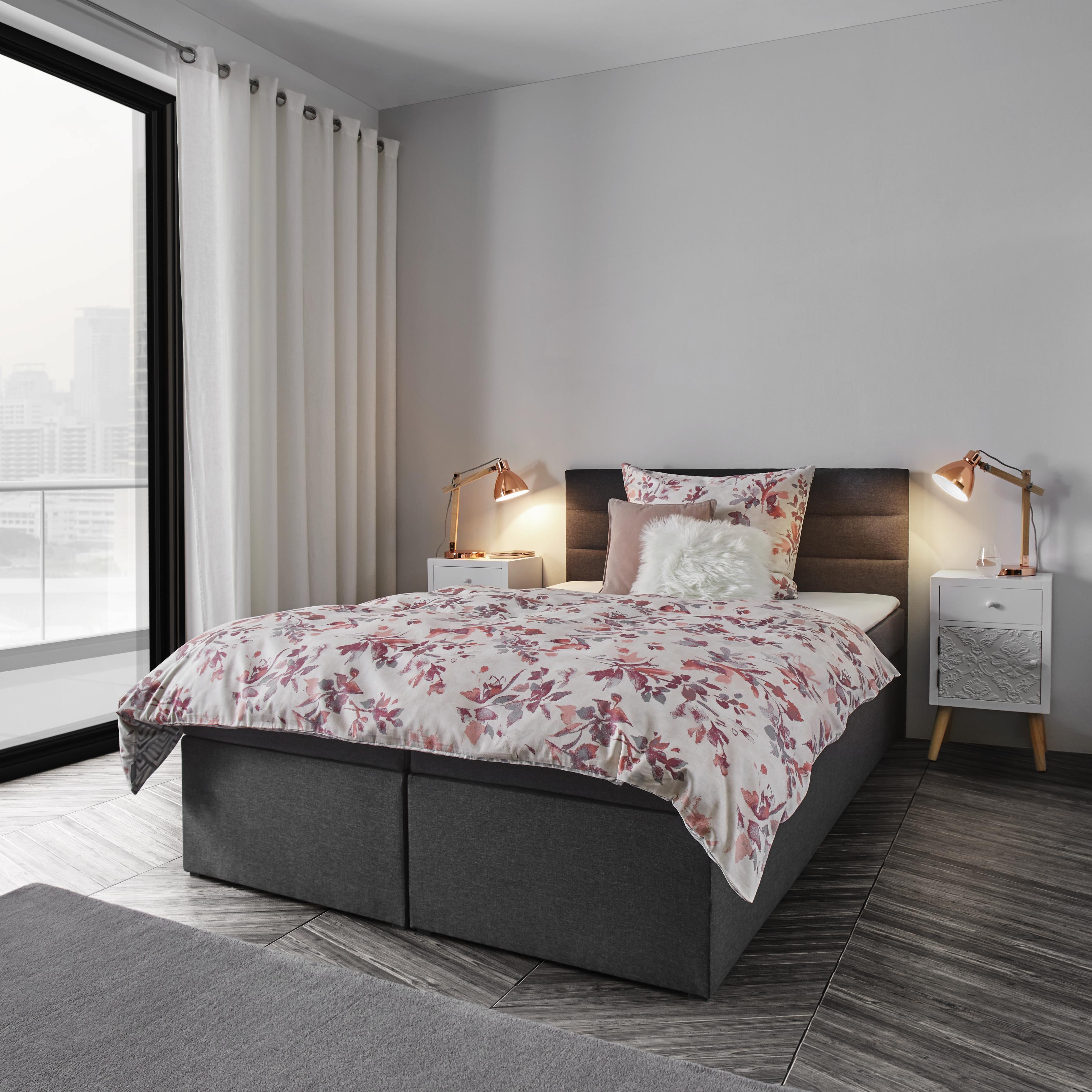 Boxspringbett in Grau ca. 140x200 cm inkl. Topper 'Lisa' - Anthrazit, MODERN, Holz/Textil (146l) - Bessagi Home