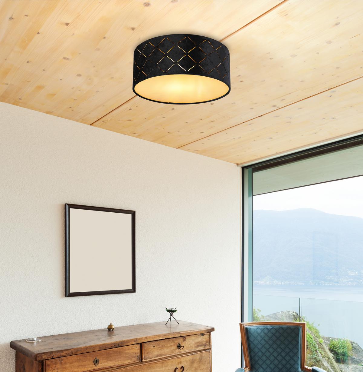 Deckenleuchte Sunna in Schwarz max. 15 Watt - Opal/Schwarz, Basics, Kunststoff/Textil (26/10cm) - Globo