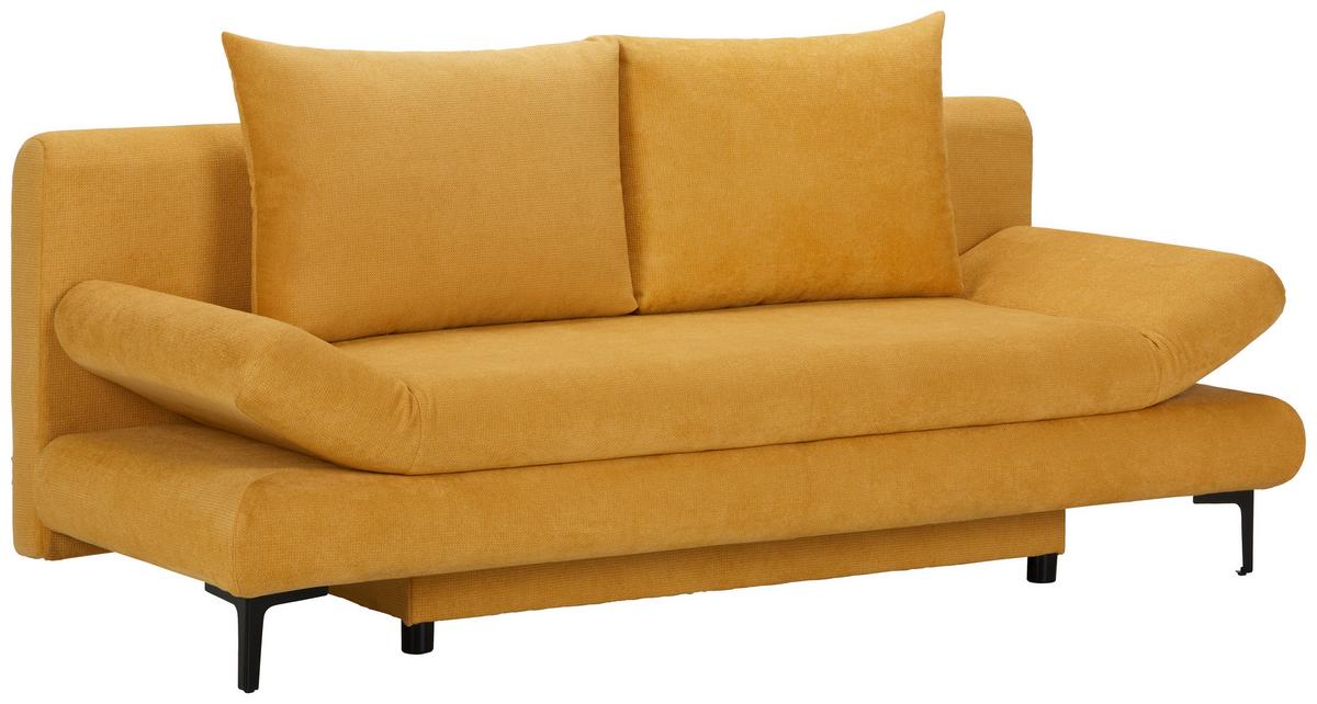Schlafsofa in Gelb mit Bettfunktion - Gelb/Schwarz, MODERN, Textil (191/42-76/86cm) - Based