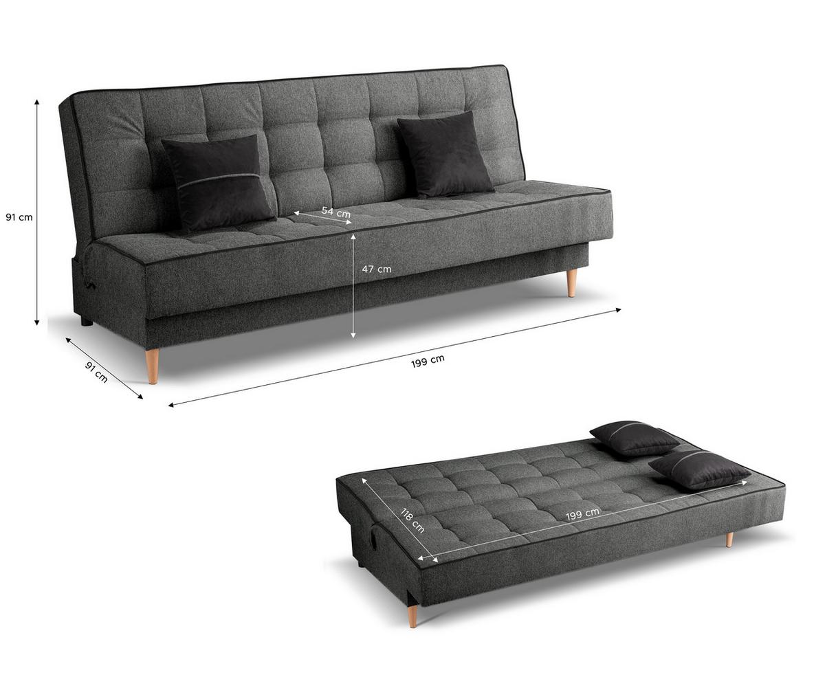 Schlafsofa Bono Grau - Hellbraun/Schwarz, Basics, Holz/Textil (199/91/91cm) - MID.YOU