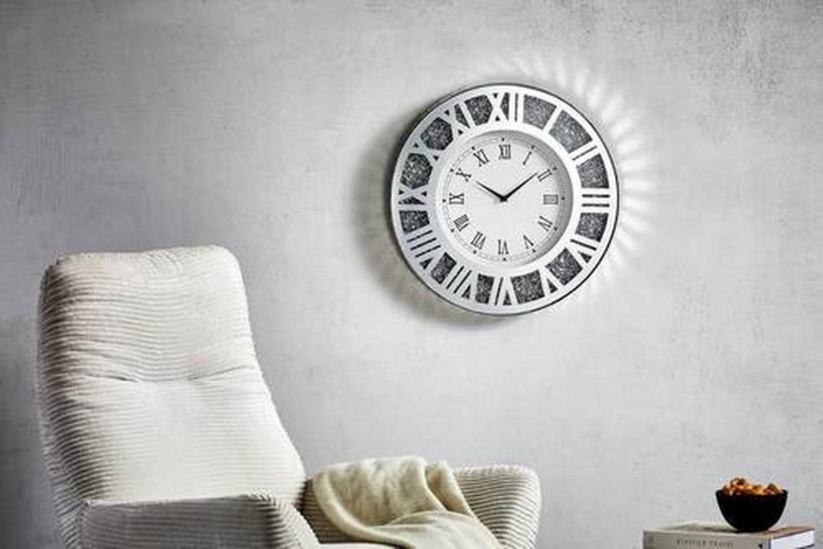 ZEGAR ŚCIENNY ELISE - kolor srebrny, Trend, materiał drewnopochodny/tworzywo sztuczne (50/50/4,4cm) - Xora