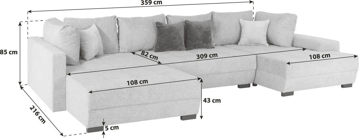 Canapea modulara LUGANO - gri deschis/negru, Modern, textil (216/359/178cm) - Modern Living