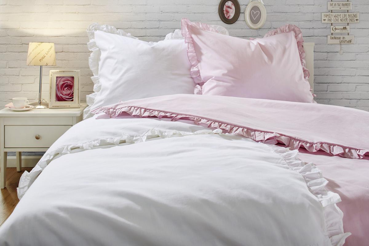 Bettwäsche Rüschen Rosa ca. 135x200cm - Rosa, ROMANTIK / LANDHAUS, Textil (135/200cm) - Zandiara
