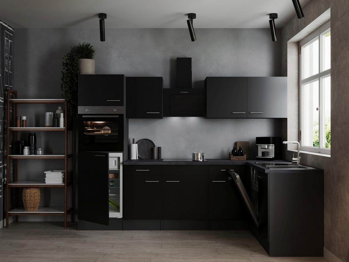 Kotna Kuhinja Z Aparati Oliver, 280x172cm - srebrne barve/črna, Design, kovina/leseni material (280/172cm) - Respekta