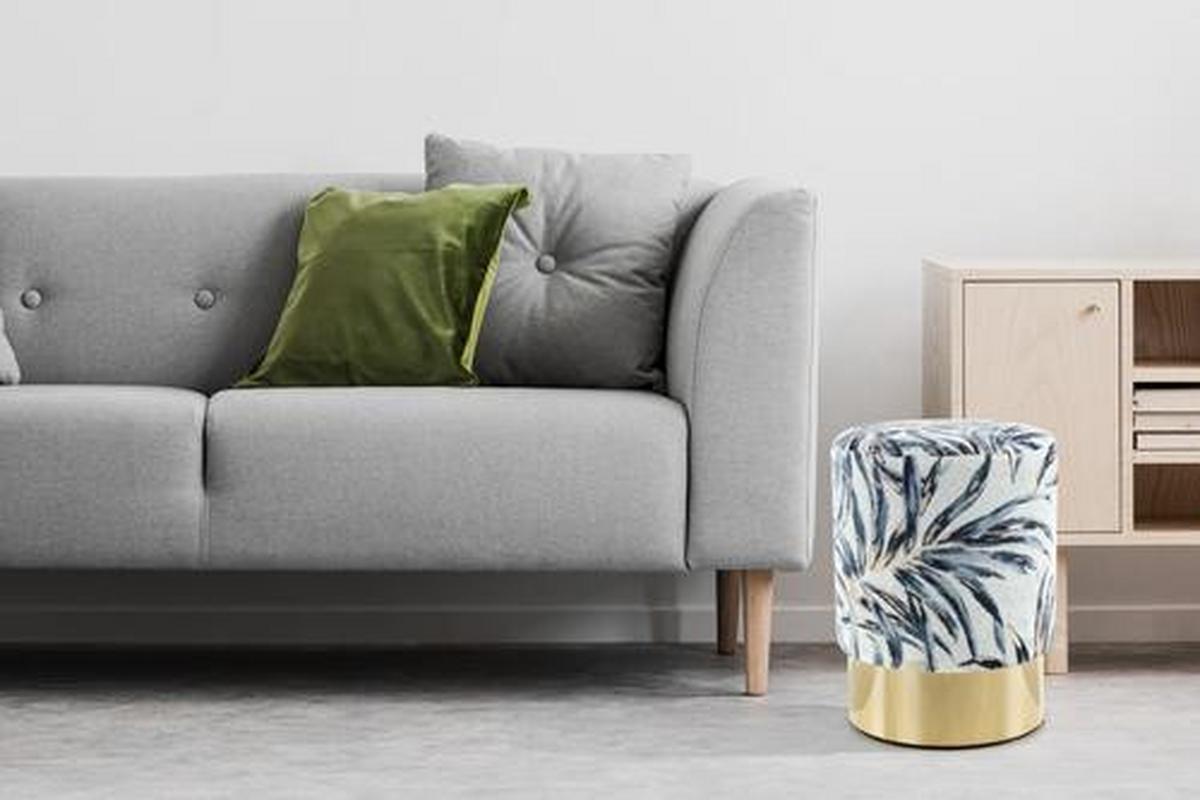 HOCKER GIPSY 225 - Blau/Goldfarben, Design, Textil/Metall (35/46/35cm) - Kayoom