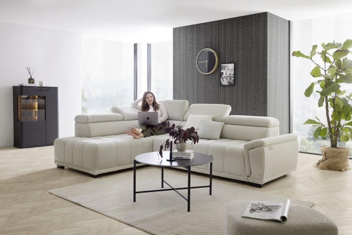 Kutna Garnitura Gremio - sivo-bijela/crna, Moderno, tekstil/plastika (206/283cm) - Modern Living