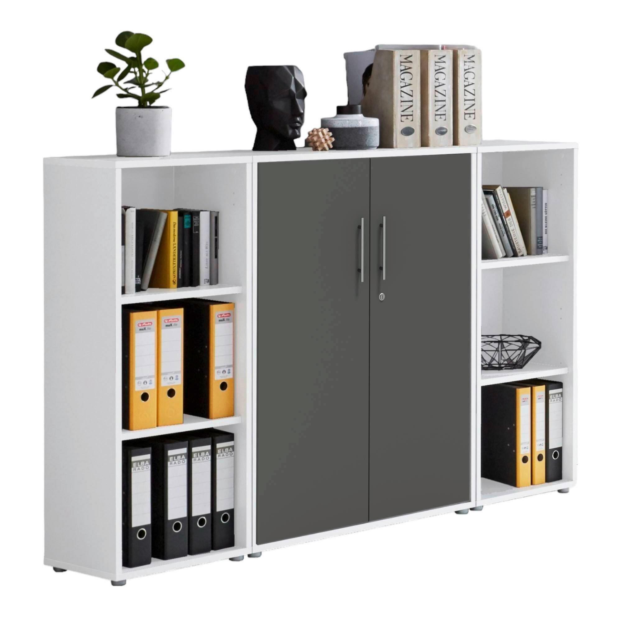 AKTENSCHRANK OFFICE EDITION - SW SET 2 - Anthrazit/Weiß, MODERN, Holzwerkstoff (172,6/113,6/33cm) - MID.YOU