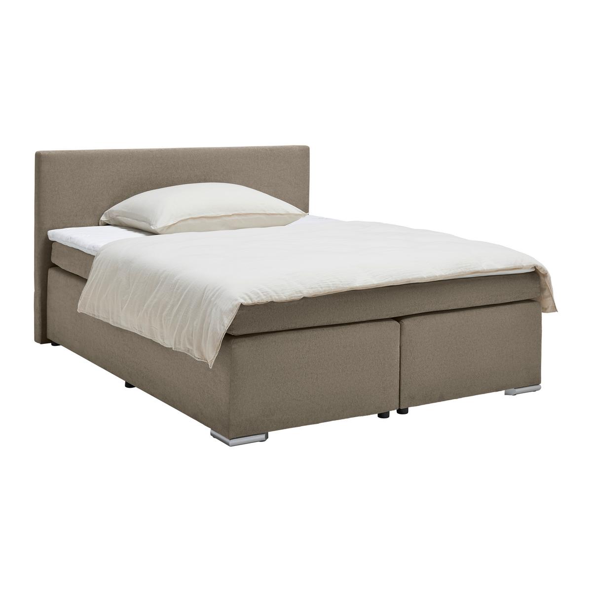 Boxspringbett Mira 2 Taupe ca. 180x200cm - Taupe/Chromfarben, MODERN, Holz/Kunststoff (180/200cm) - Based
