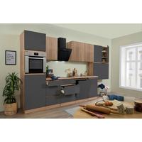 Küchenzeile Premium m. Geräte Grau/Eiche B: ca. 380 cm - Eichefarben/Grau, Basics, Holzwerkstoff (380cm) - Respekta