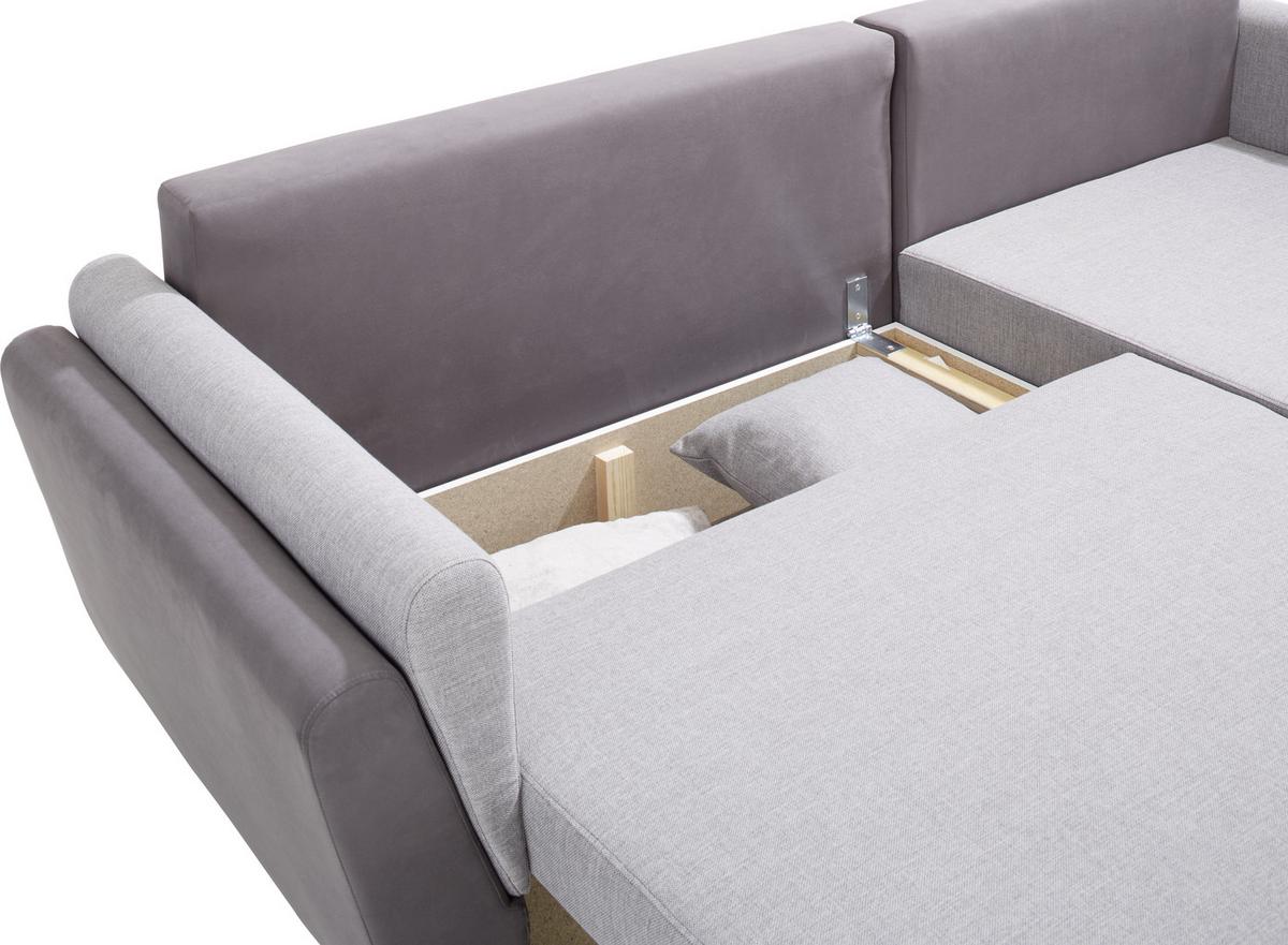 Ecksofa Lugano in Grau mit Bettfunktion - Hellgrau/Schwarz, Konventionell, Kunststoff/Textil (230/84/167cm) - Based
