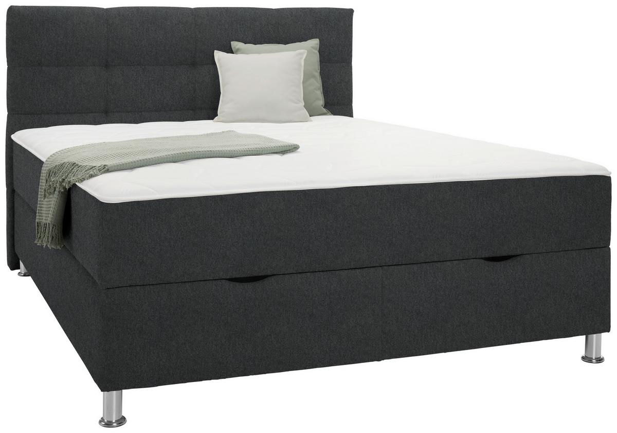 Boxbett Oviedo 180 in Anthrazit ca. 180x200cm - Anthrazit, KONVENTIONELL, Textil/Metall (180/200cm) - Mömax