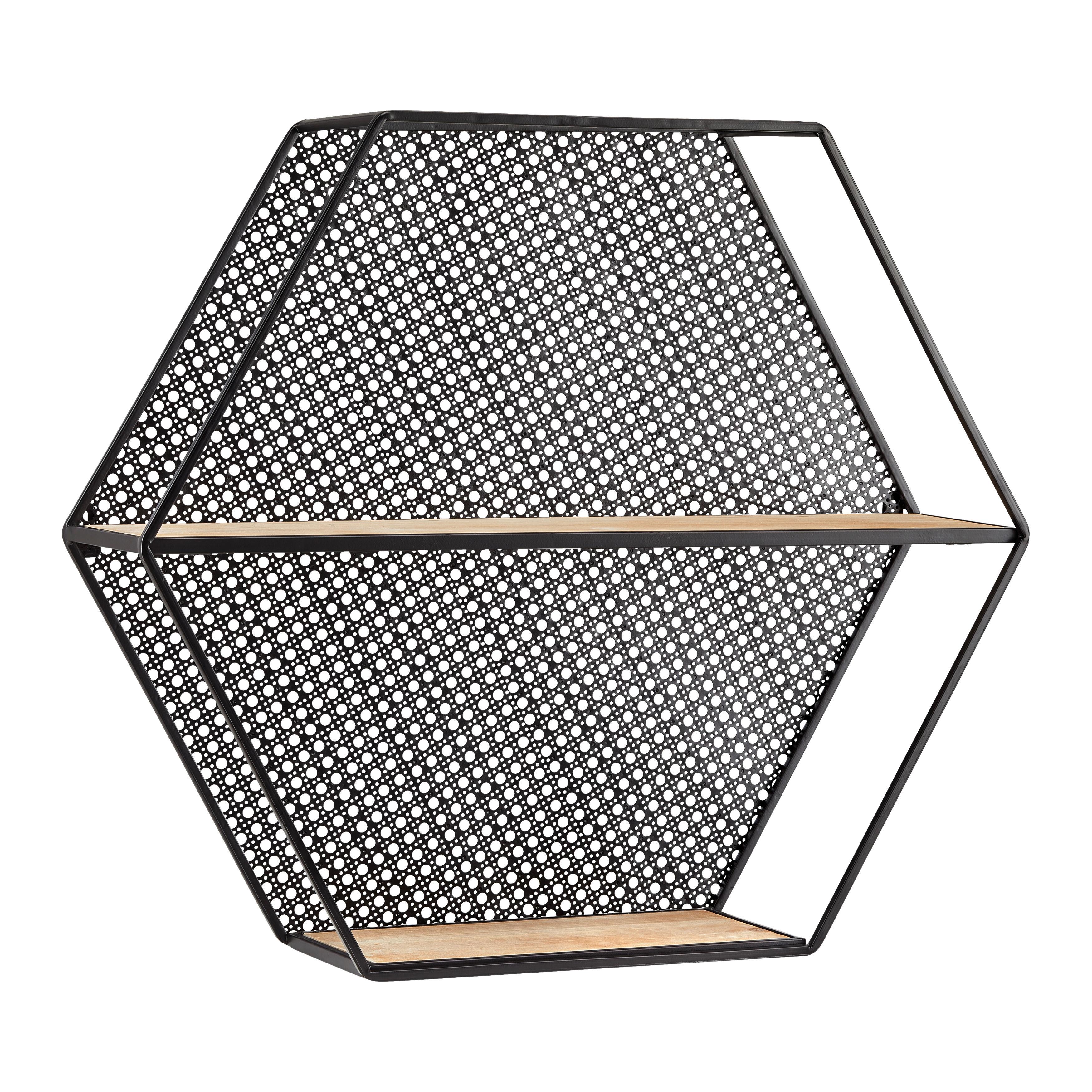 Wandregal Lelia Natur/Schwarz Echtholz/MDF - Schwarz/Naturfarben, MODERN, Holz/Metall (60/53/16cm) - Bessagi Home