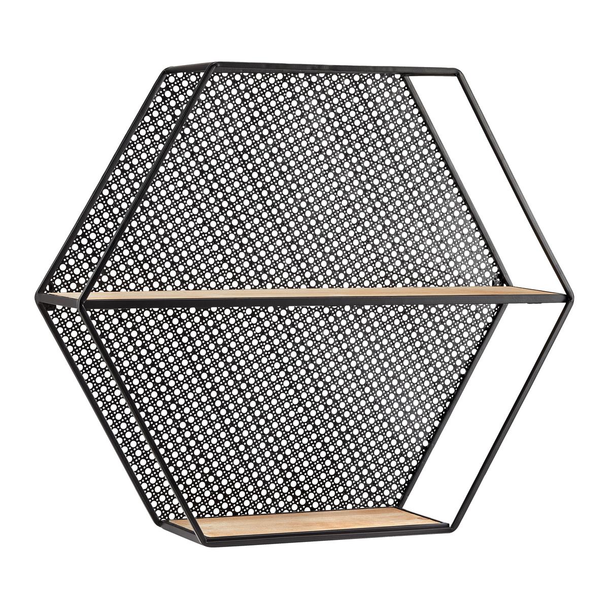 Wandregal Lelia Natur/Schwarz Echtholz/MDF - Schwarz/Naturfarben, MODERN, Holz/Metall (60/53/16cm) - Bessagi Home