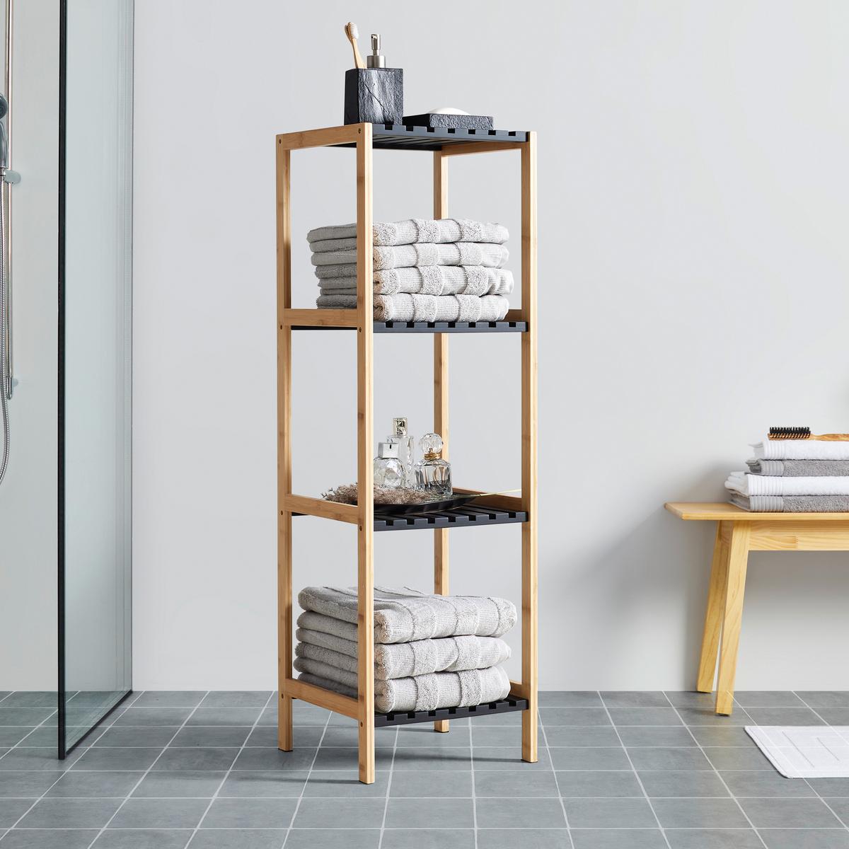 Etajeră ELSA - culoare natur/negru, Modern, materiale naturale/material pe bază de lemn (34/110/33cm) - Modern Living