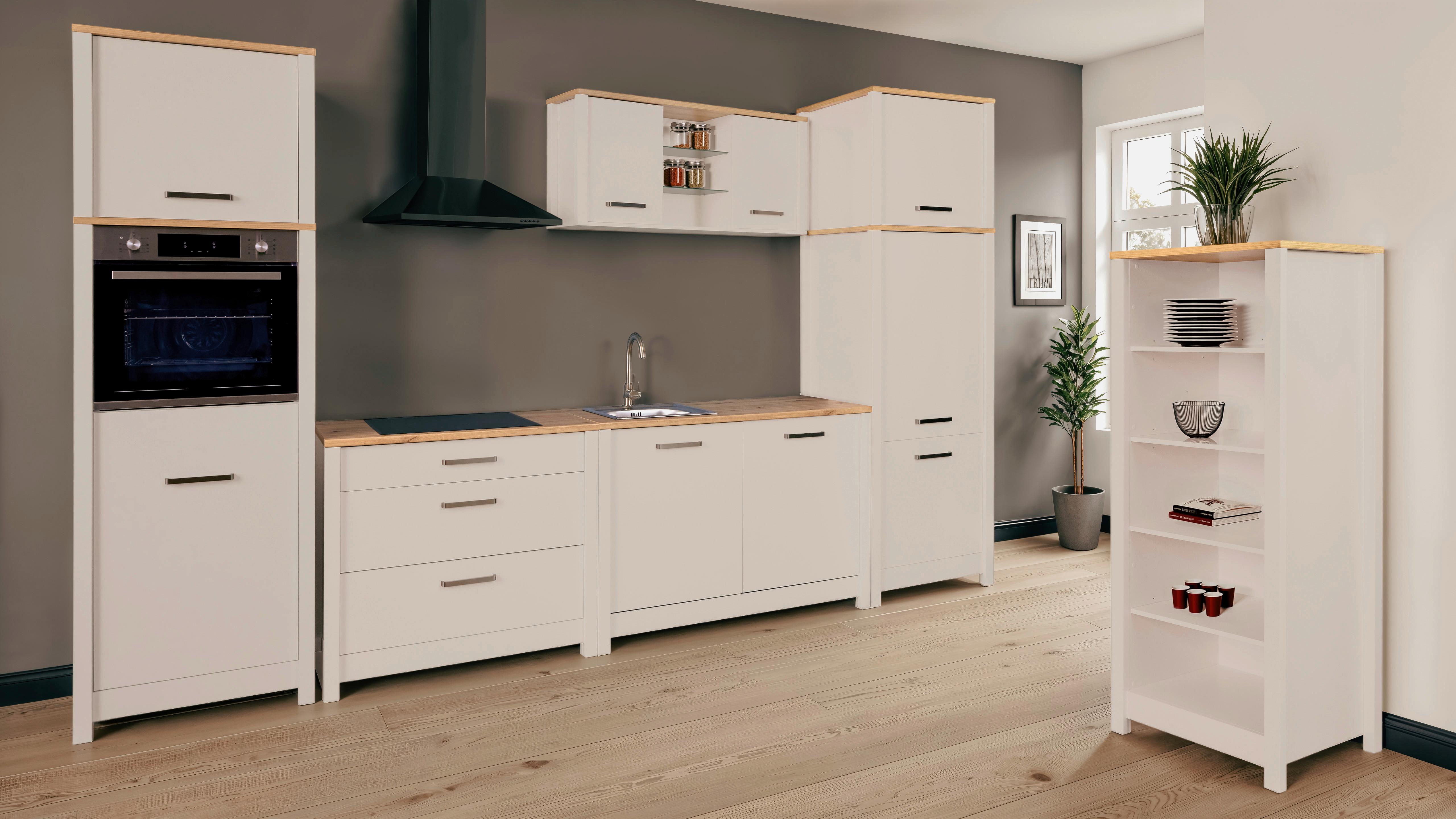 Küchenleerblock Bundle 9 o. Geräte Kaschmir - Kaschmir/Silberfarben, MODERN, Glas/Holzwerkstoff (430cm) - home24