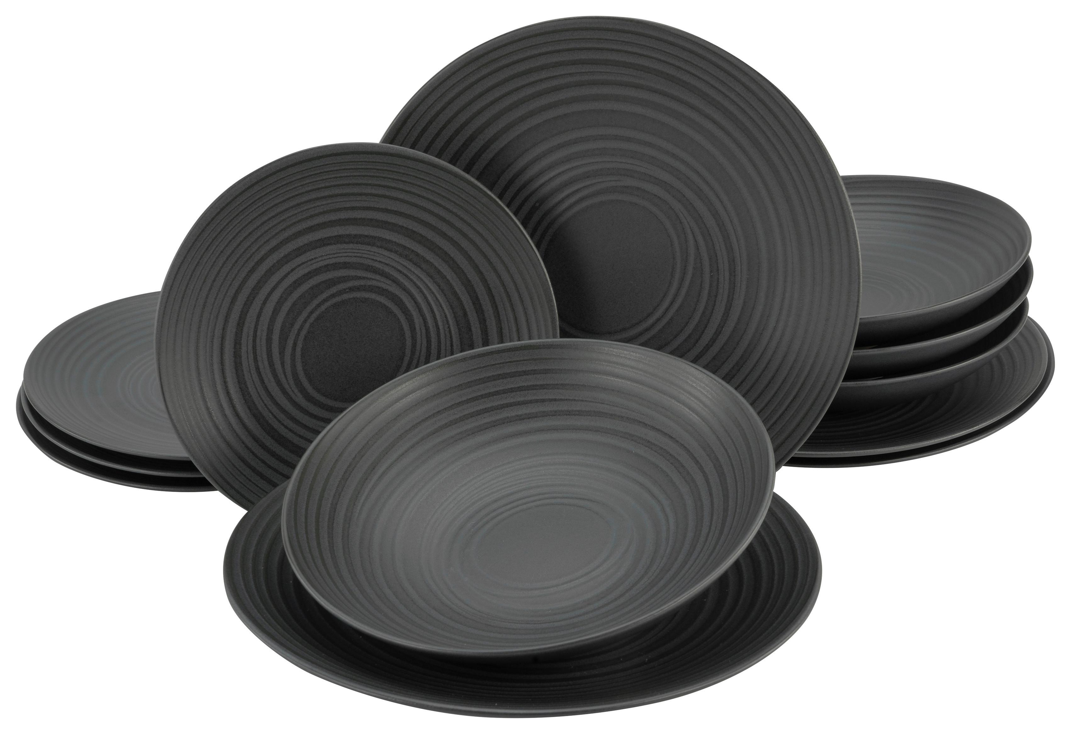 Jedilni Servis Lava Stone Black, 12-Delni - črna, Trend, keramika - Creatable