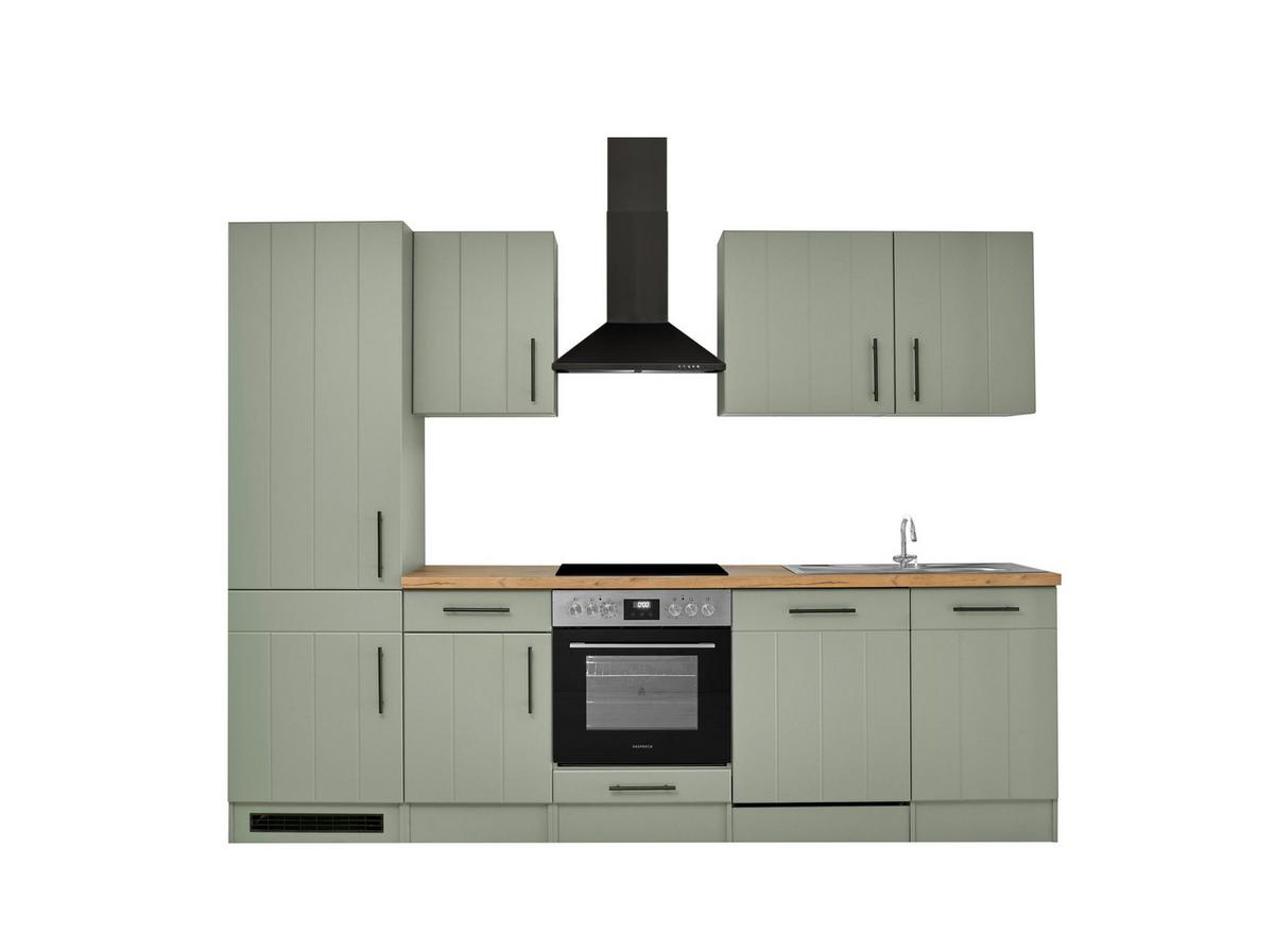 Küchenblock Anton m. Geräte Wildeiche/Schilfgrün - Schilfgrün/Wildeiche, Trend, Holzwerkstoff/Metall (280cm) - Respekta