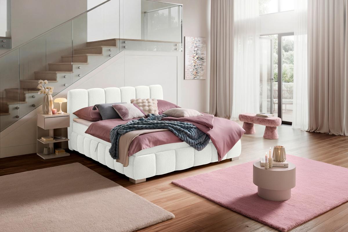 Boxbett Elaris Weiß ca. 140x200cm - Chromfarben/Weiß, KONVENTIONELL, Kunststoff/Textil (140/200cm) - Mömax