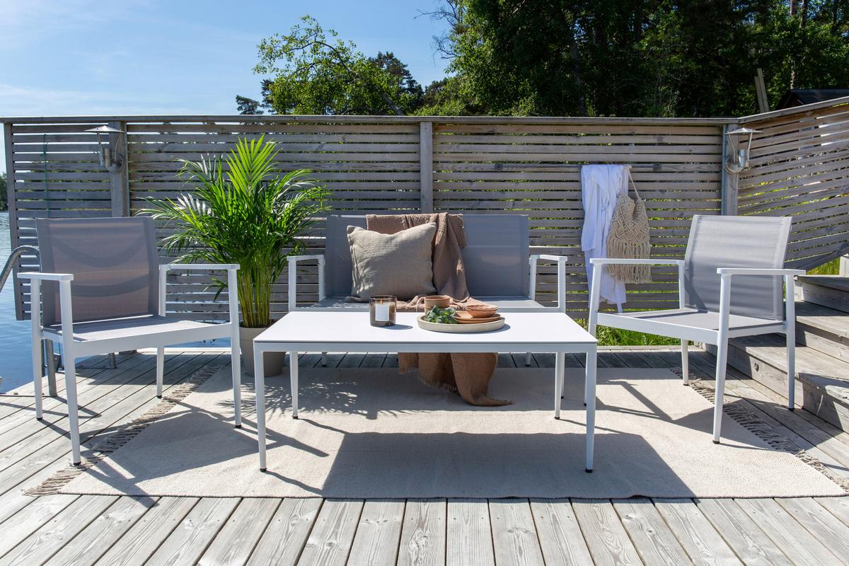 Loungegarnitur Break Weiß/Grau - Weiß/Grau, KONVENTIONELL, Glas/Textil - Gardenson