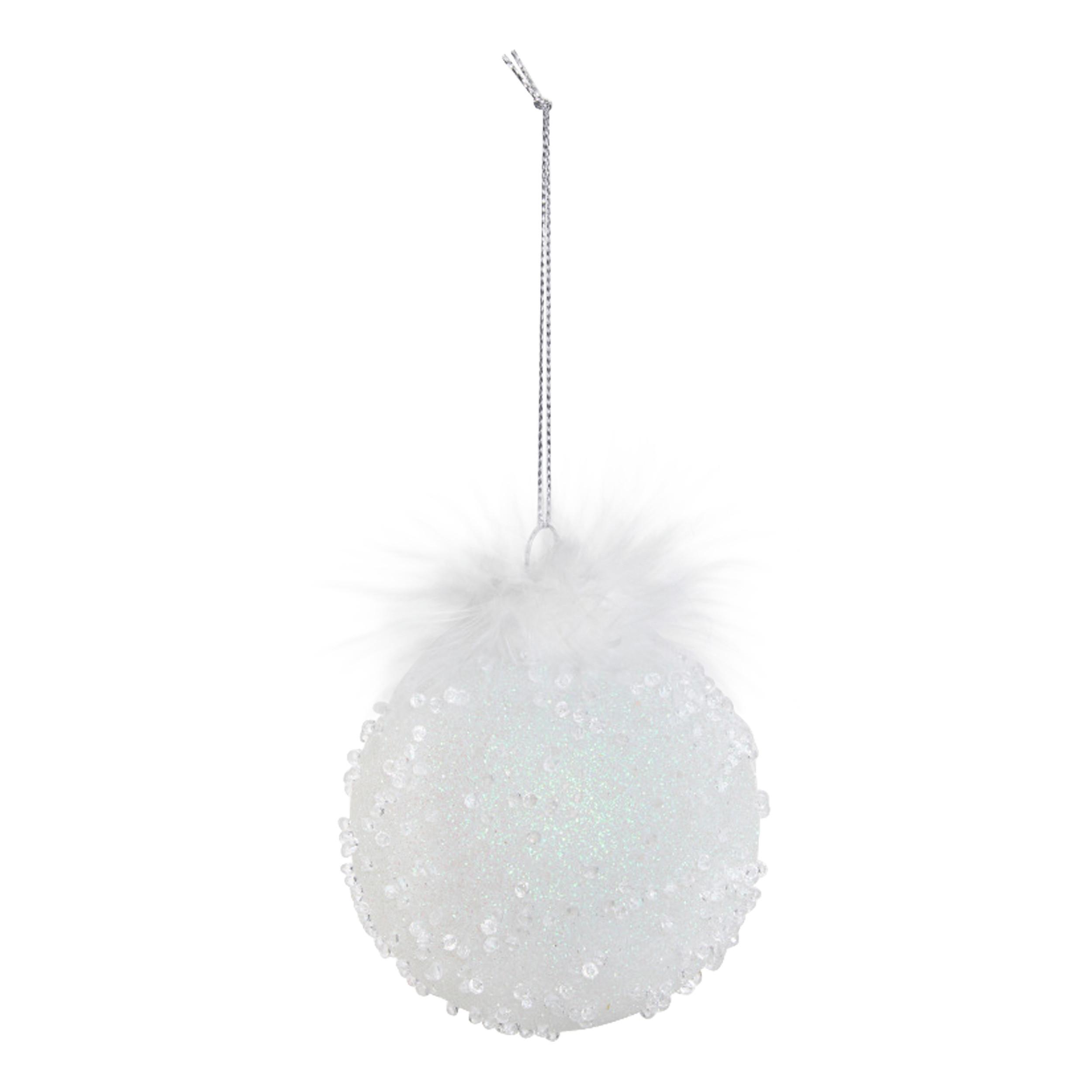 Staklena Kuglica Za Bor Feather, Ø:8cm - bijela, Moderno, staklo (8/10cm)