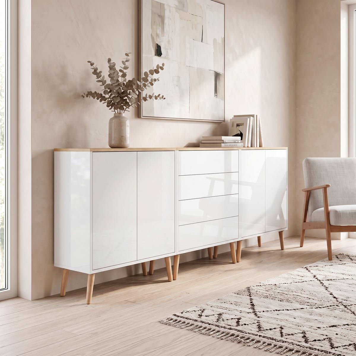 Sideboard Mailand Set 5 Weiß/Eiche - Weiß Hochglanz/Weiß, MODERN, Holz/Holzwerkstoff (237/86/33cm) - MID.YOU