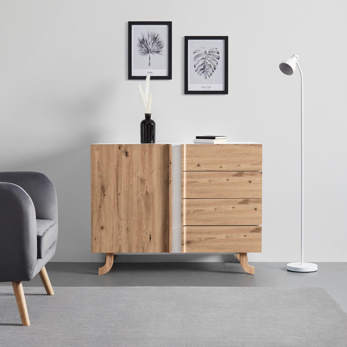 Sideboard Vira Weiß/Kieferfarben Echtholz - Weiß/Kieferfarben, MODERN, Holz (110/83/43cm) - Bessagi Home