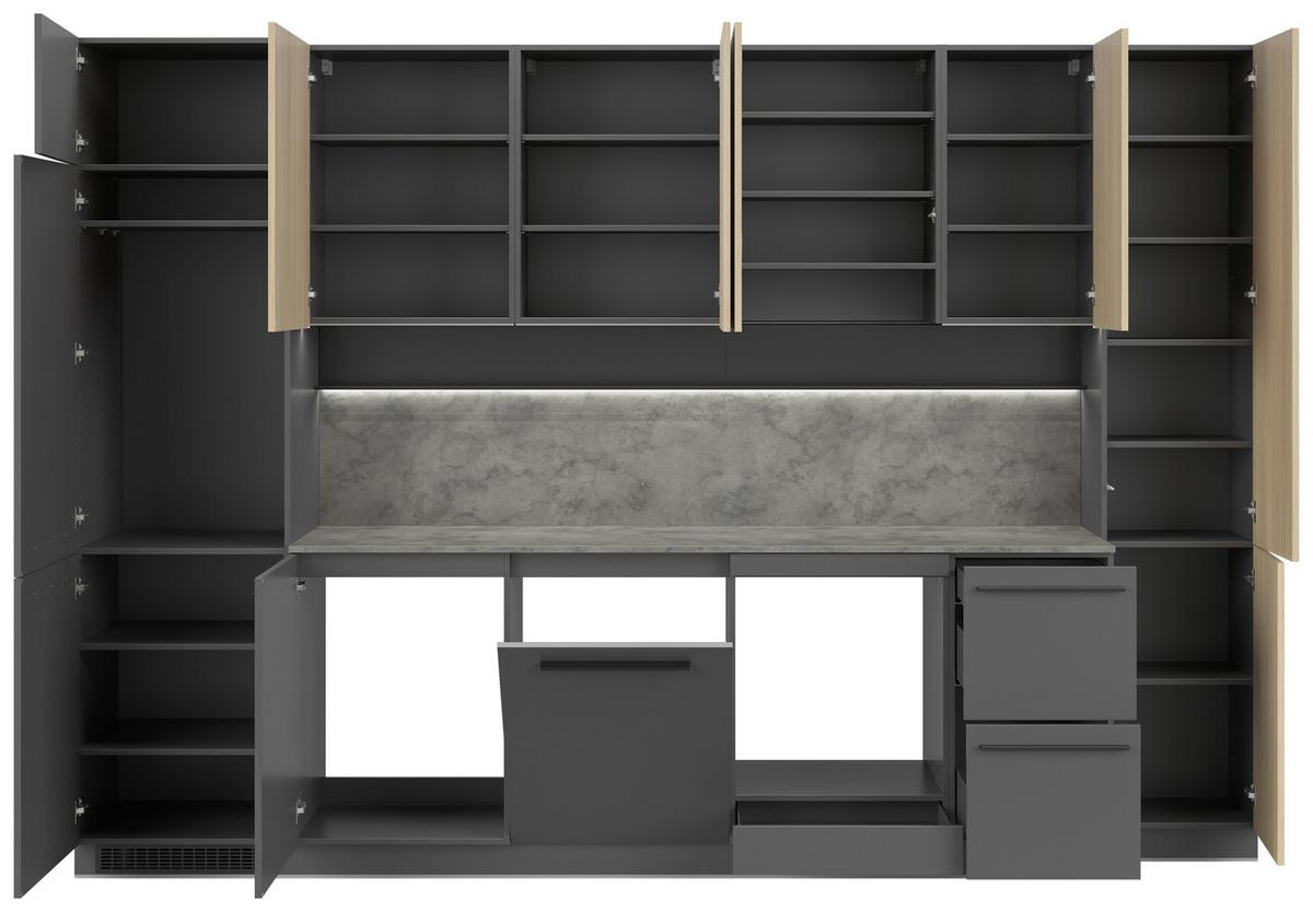 Bucatarie standard MILINO - culoare lemn stejar/grafit, Basics, material pe bază de lemn (330/230/60cm) - Visiona