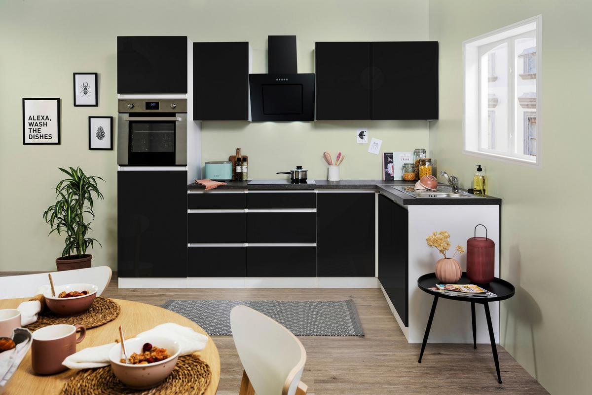 Eckküche Premium Schwarz Hochglanz ca. 280x172 cm - Schwarz Hochglanz/Schwarz, MODERN, Holzwerkstoff (280/172cm) - Respekta