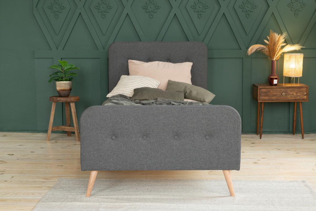 Polsterbett Barleta Dunkelgrau ca. 90x200cm - Dunkelgrau/Naturfarben, MODERN, Holz/Textil (90/200cm) - Mömax