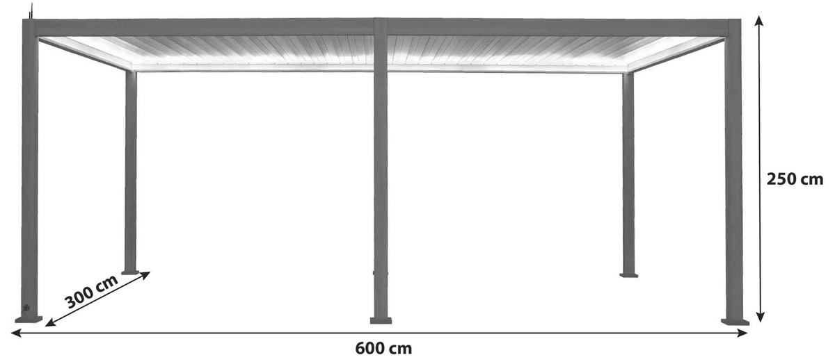 Pergola Deluxe Smart mit LED ca. 600x300 cm Alu Anthrazit - Anthrazit, Basics, Metall (600/250/300cm) - Gardenson
