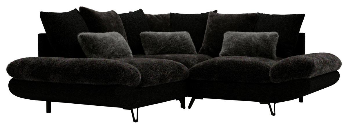 Wohnlandschaft Bormio - Schwarz/Dunkelblau, Modern, Textil/Metall (276/276cm) - Premium Living
