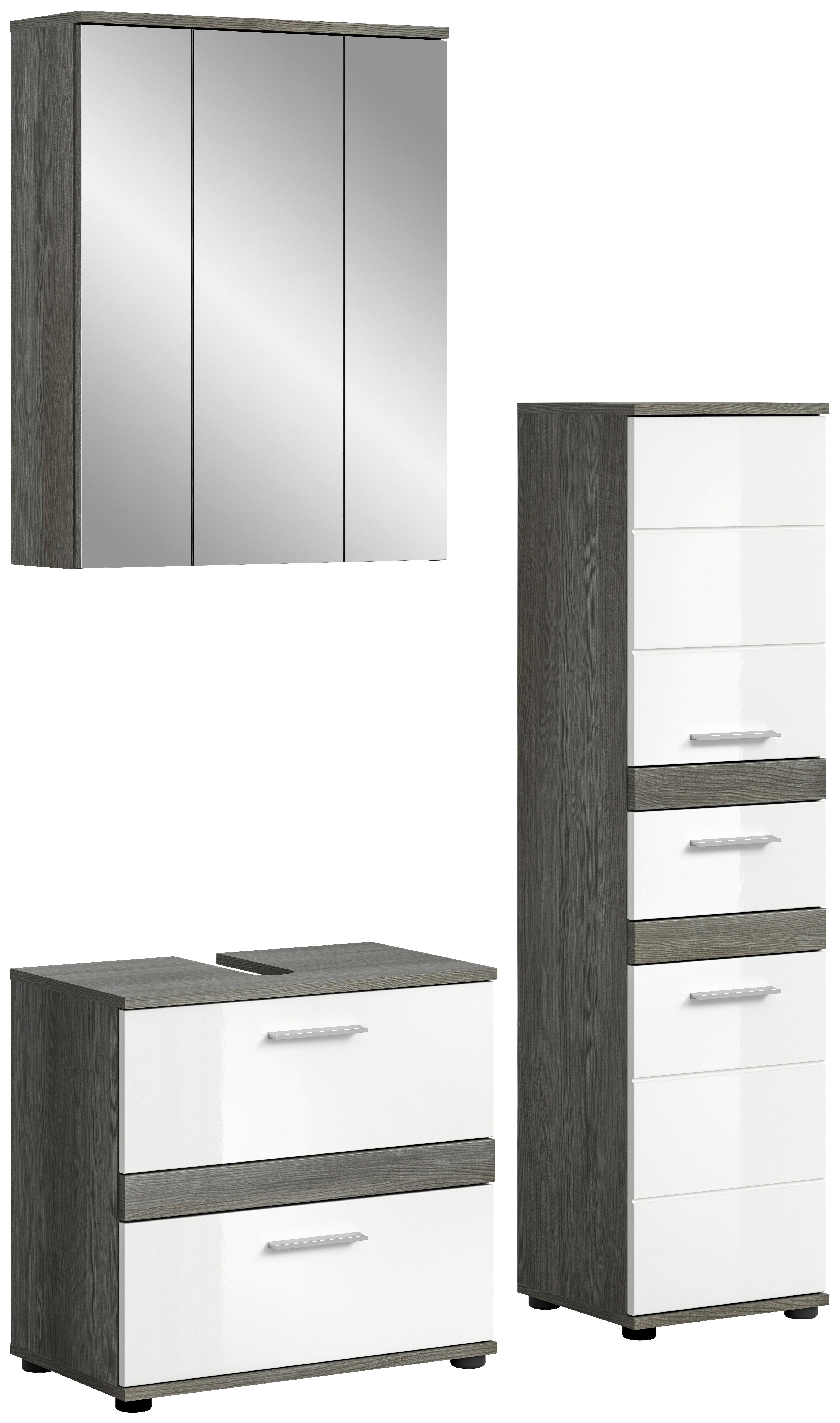 Badezimmer-Set BLAKE 3-teilig, Weiß Hochglanz - Weiß Hochglanz/Silberfarben, MODERN, Glas/Holzwerkstoff (105cm) - MID.YOU