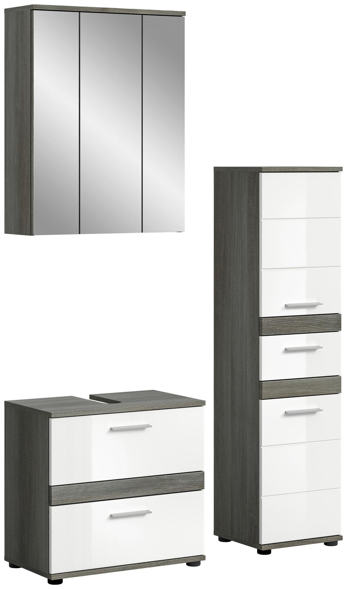 Badezimmer-Set BLAKE 3-teilig, Weiß Hochglanz - Weiß Hochglanz/Silberfarben, MODERN, Glas/Holzwerkstoff (105cm) - MID.YOU