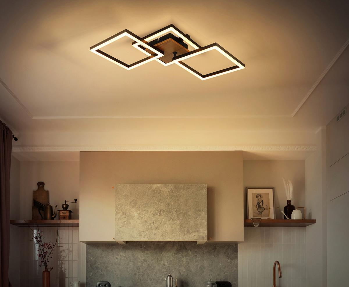 LED-Deckenleuchte Kerry max. 30 Watt. - Dunkelbraun/Opal, Design, Holz/Kunststoff (66/31/7,5cm) - Globo