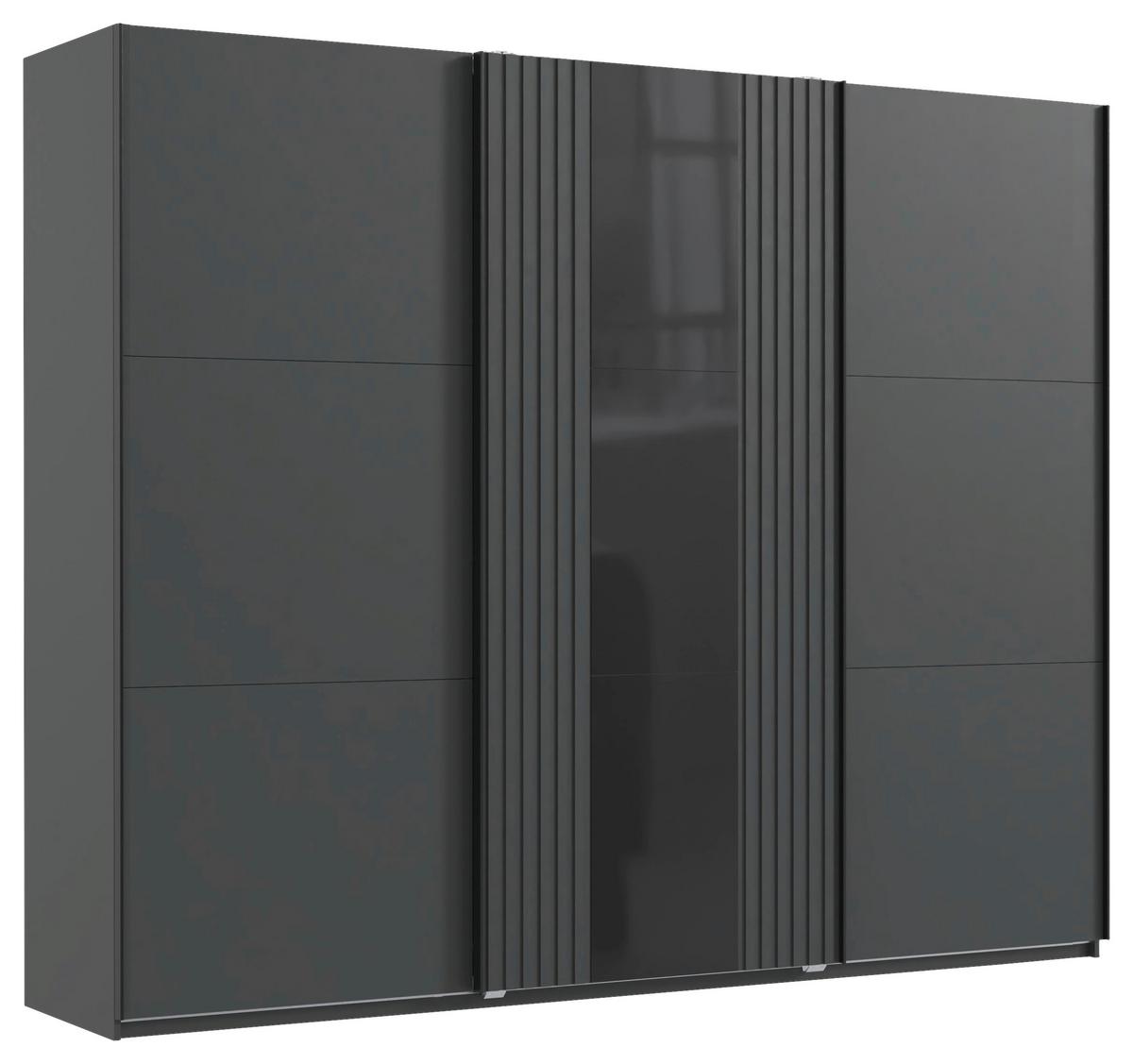 DULAP USI CULISANTE ATLANTA - grafit/negru, Modern, sticlă/material pe bază de lemn (250/216/65cm) - Premium Living