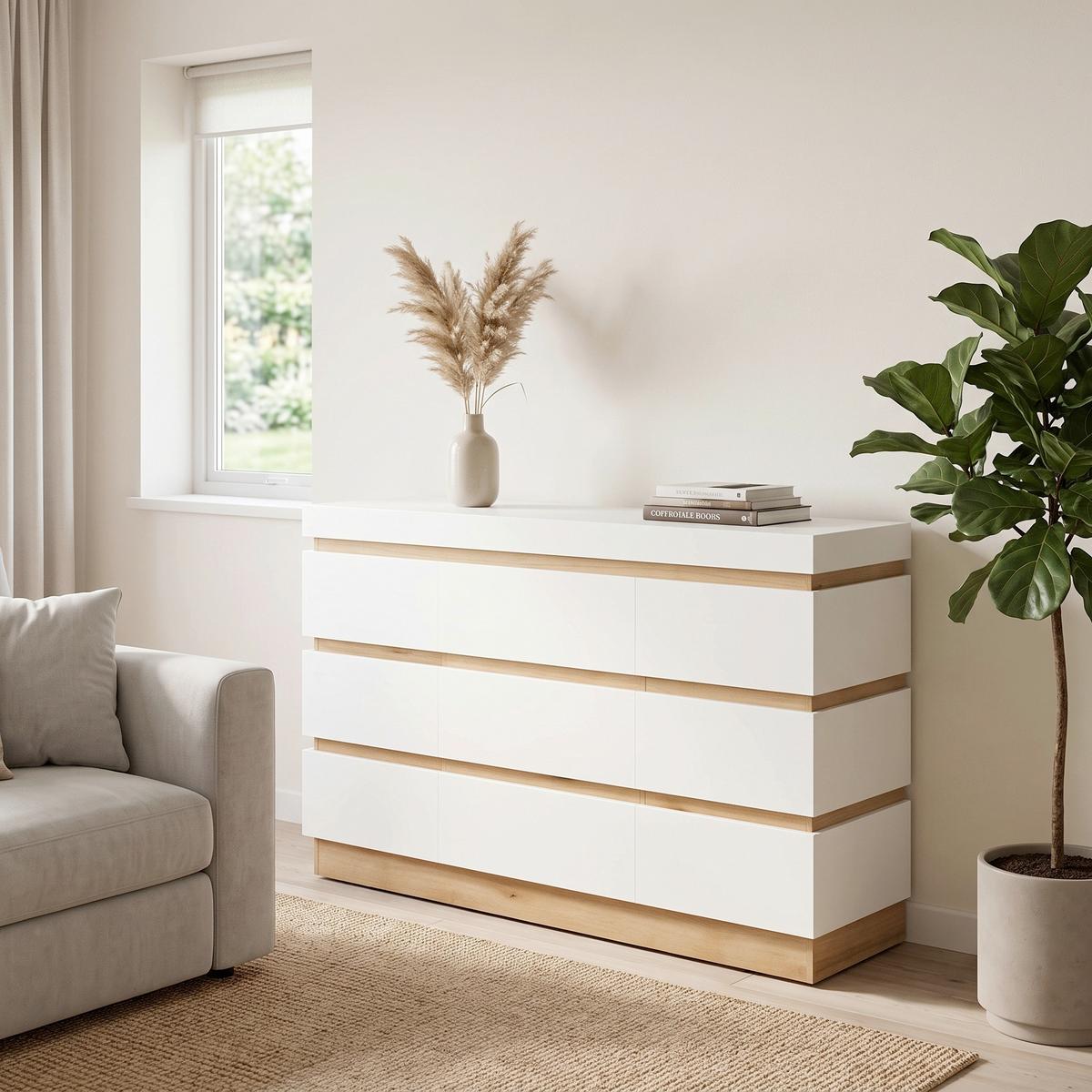 Comodă Cu Uși Calabria - alb/culoare lemn stejar, Trend, material pe bază de lemn (160,8/92,5/45cm) - Modern Living