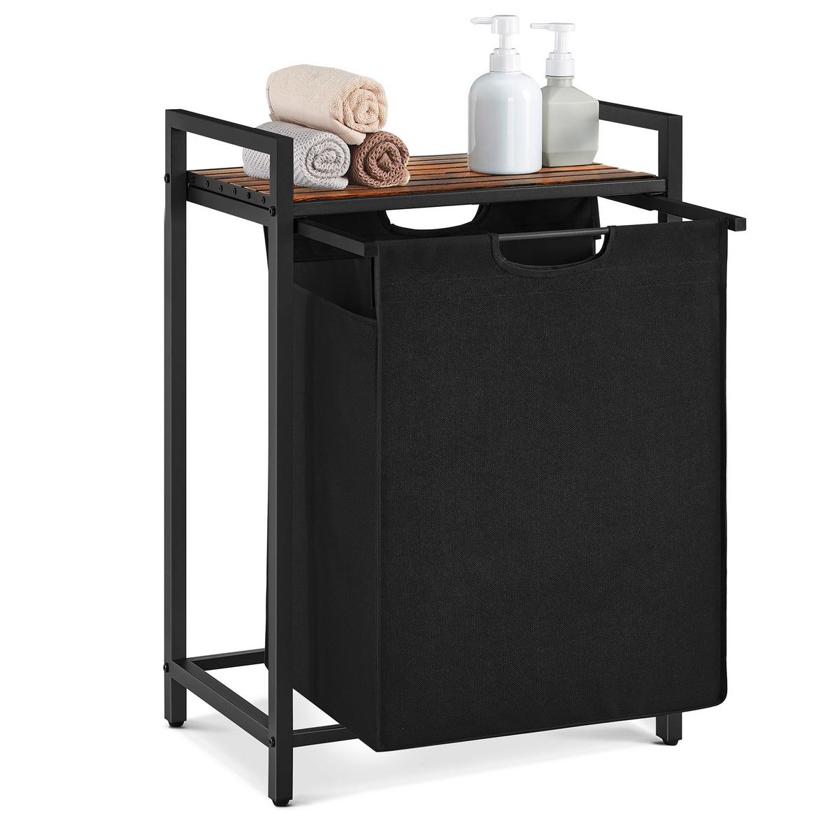 WÄSCHEKORB BLH101B01 - Schwarz/Braun, Trend, Holzwerkstoff/Textil (50/72/33cm) - MID.YOU