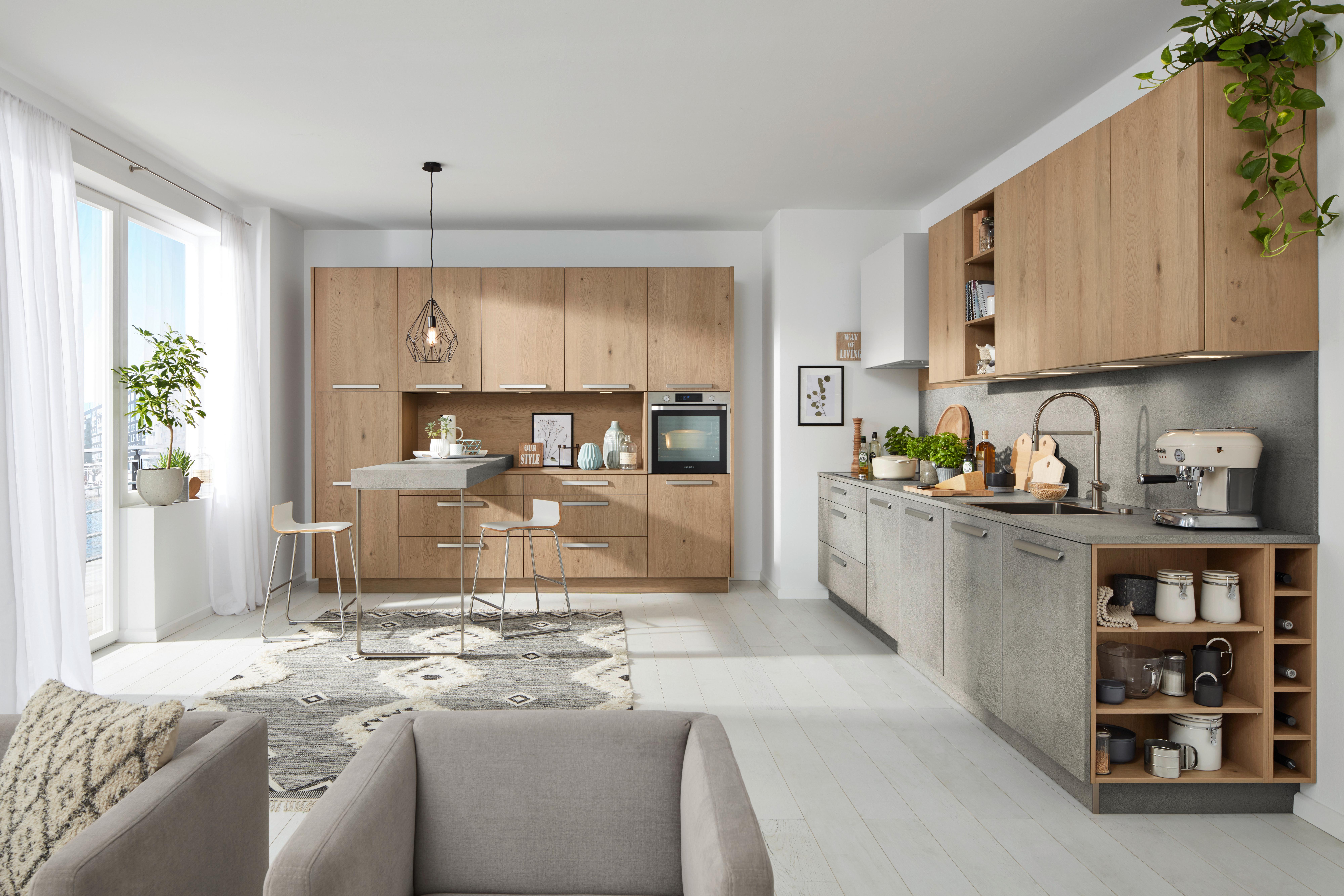 Einbauküche Stone Tavola in Grau/Eichefarben - Eichefarben/Grau, MODERN, Holzwerkstoff - Nolte Küchen