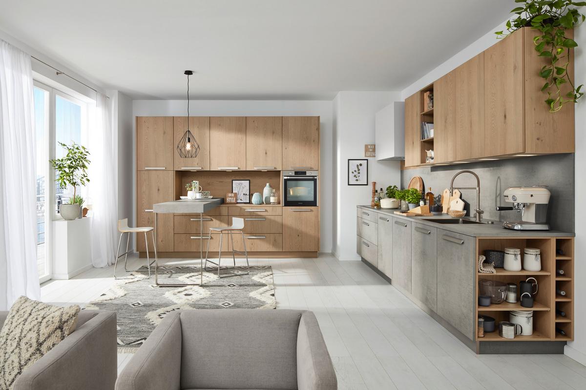 Einbauküche Stone Tavola in Grau/Eichefarben - Eichefarben/Grau, MODERN, Holzwerkstoff - Nolte Küchen