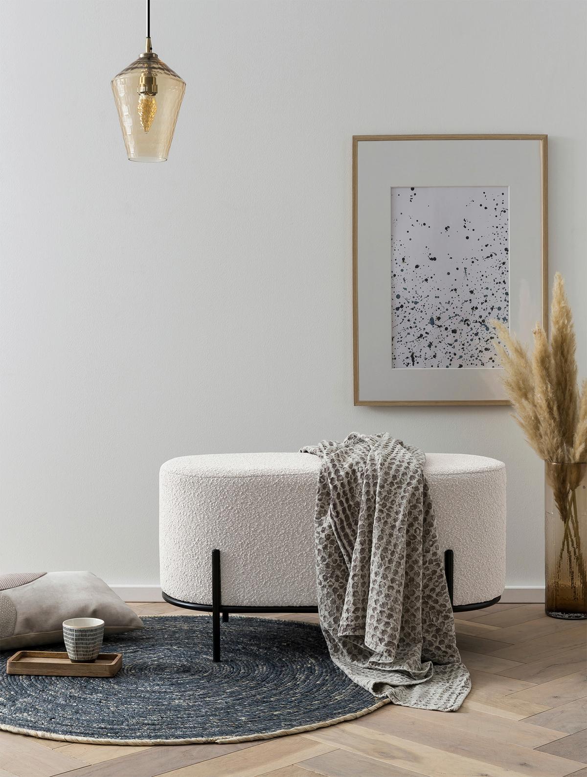 Tabure Bouclé, Bela - črna/bela, Moderno, kovina/tekstil (80/42/40cm) - Livetastic